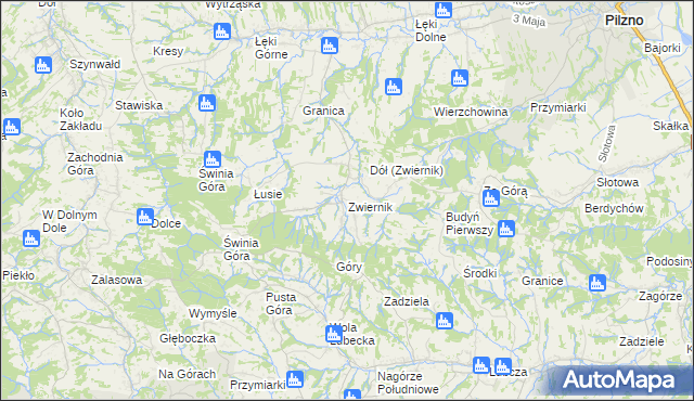 mapa Zwiernik gmina Pilzno, Zwiernik gmina Pilzno na mapie Targeo