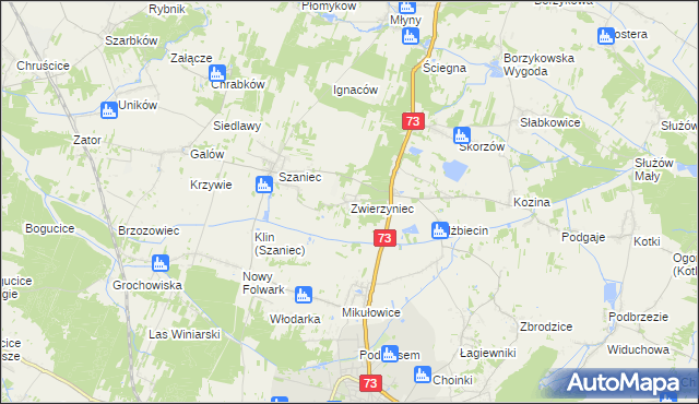 mapa Zwierzyniec gmina Busko-Zdrój, Zwierzyniec gmina Busko-Zdrój na mapie Targeo