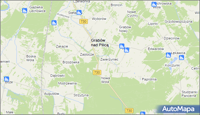mapa Zwierzyniec gmina Grabów nad Pilicą, Zwierzyniec gmina Grabów nad Pilicą na mapie Targeo