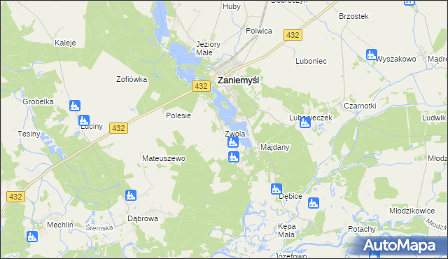 mapa Zwola gmina Zaniemyśl, Zwola gmina Zaniemyśl na mapie Targeo