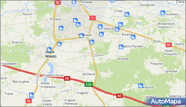 mapa Żychlin gmina Stare Miasto, Żychlin gmina Stare Miasto na mapie Targeo