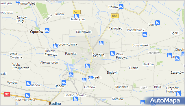 mapa Żychlin powiat kutnowski, Żychlin powiat kutnowski na mapie Targeo