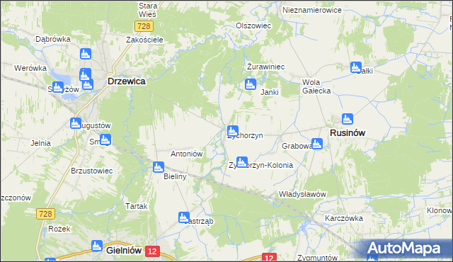 mapa Zychorzyn, Zychorzyn na mapie Targeo