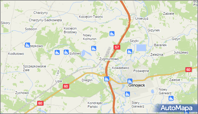 mapa Zygmuntowo gmina Glinojeck, Zygmuntowo gmina Glinojeck na mapie Targeo