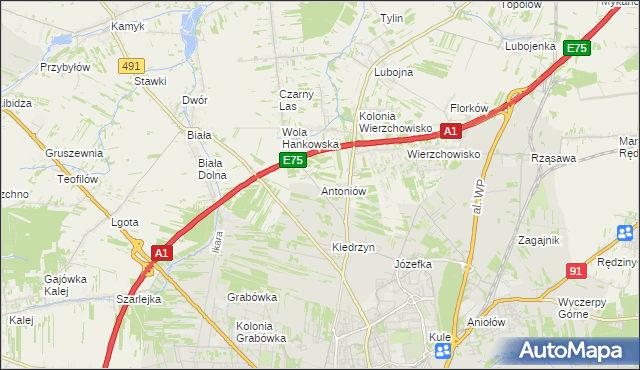 mapa Antoniów gmina Mykanów, Antoniów gmina Mykanów na mapie Targeo