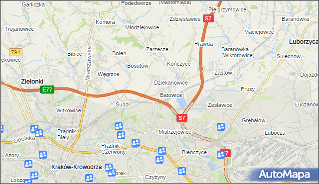mapa Batowice, Batowice na mapie Targeo