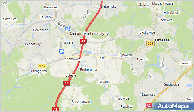 mapa Bełk gmina Czerwionka-Leszczyny, Bełk gmina Czerwionka-Leszczyny na mapie Targeo
