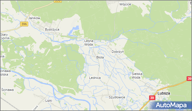 mapa Błota gmina Lubsza, Błota gmina Lubsza na mapie Targeo