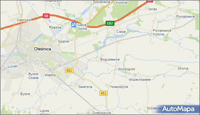 mapa Bogusławice gmina Oleśnica, Bogusławice gmina Oleśnica na mapie Targeo