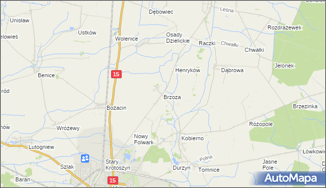 mapa Brzoza gmina Krotoszyn, Brzoza gmina Krotoszyn na mapie Targeo