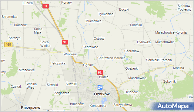 mapa Cedrowice-Parcela, Cedrowice-Parcela na mapie Targeo