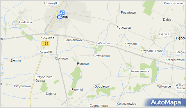 mapa Chwałkowo gmina Krobia, Chwałkowo gmina Krobia na mapie Targeo