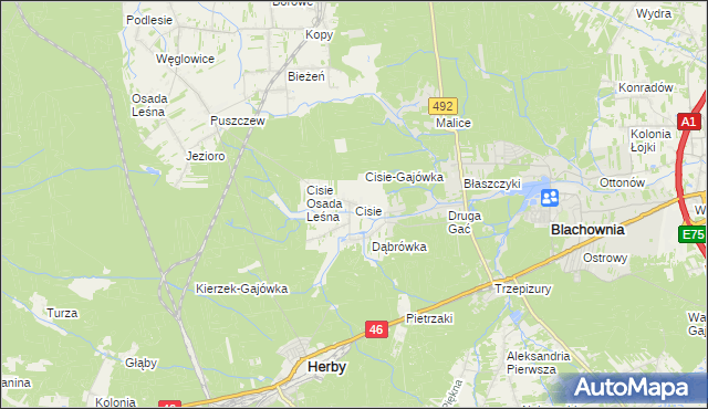 mapa Cisie gmina Blachownia, Cisie gmina Blachownia na mapie Targeo