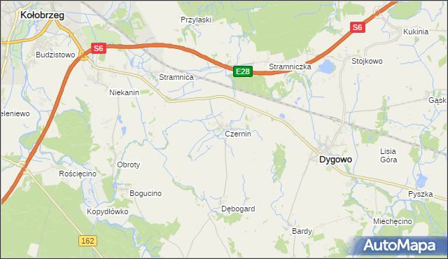 mapa Czernin gmina Dygowo, Czernin gmina Dygowo na mapie Targeo