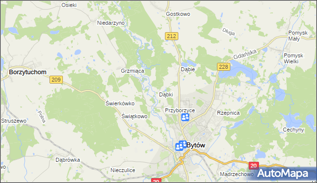 mapa Dąbki gmina Bytów, Dąbki gmina Bytów na mapie Targeo