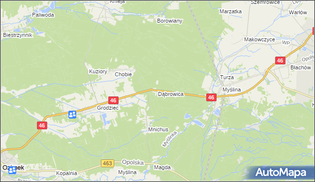 mapa Dąbrowica gmina Dobrodzień, Dąbrowica gmina Dobrodzień na mapie Targeo