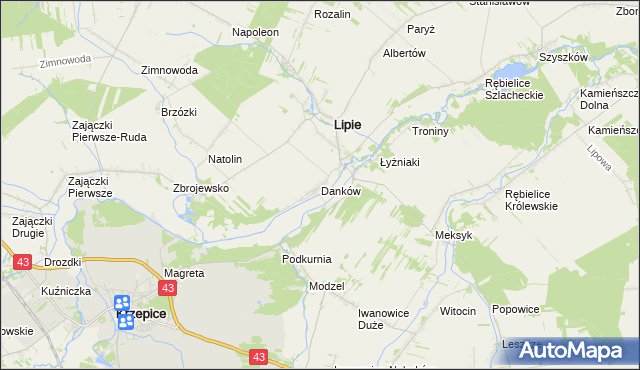 mapa Danków gmina Lipie, Danków gmina Lipie na mapie Targeo