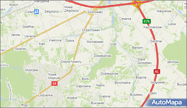 mapa Dobieszków gmina Stryków, Dobieszków gmina Stryków na mapie Targeo