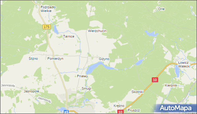 mapa Giżyno gmina Kalisz Pomorski, Giżyno gmina Kalisz Pomorski na mapie Targeo