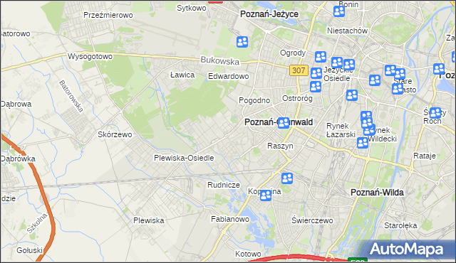 mapa Grunwald gmina Poznań, Grunwald gmina Poznań na mapie Targeo
