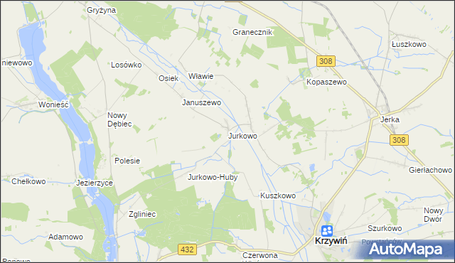 mapa Jurkowo gmina Krzywiń, Jurkowo gmina Krzywiń na mapie Targeo