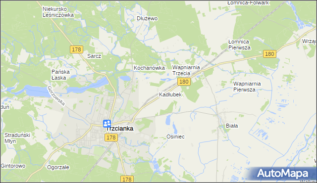 mapa Kadłubek gmina Trzcianka, Kadłubek gmina Trzcianka na mapie Targeo