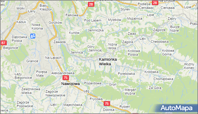 mapa Kamionka Wielka, Kamionka Wielka na mapie Targeo