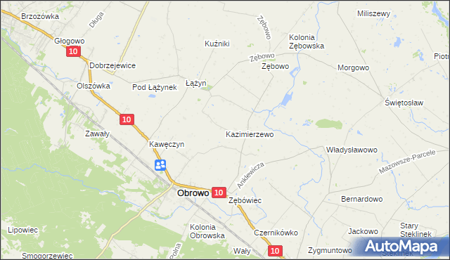 mapa Kazimierzewo gmina Obrowo, Kazimierzewo gmina Obrowo na mapie Targeo