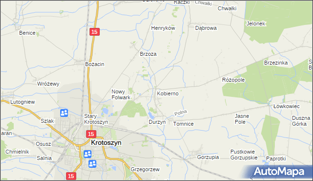 mapa Kobierno gmina Krotoszyn, Kobierno gmina Krotoszyn na mapie Targeo