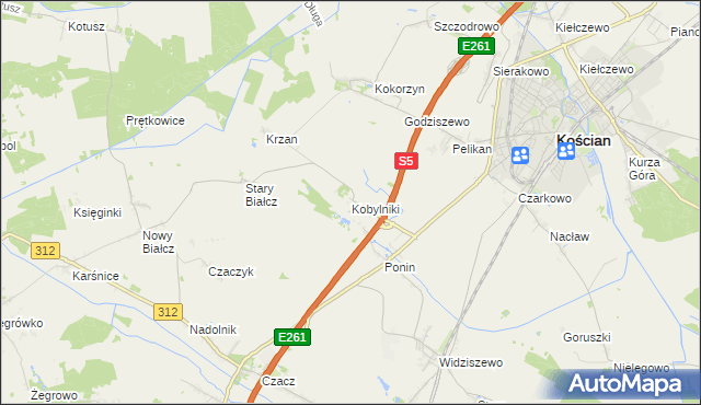 mapa Kobylniki gmina Kościan, Kobylniki gmina Kościan na mapie Targeo