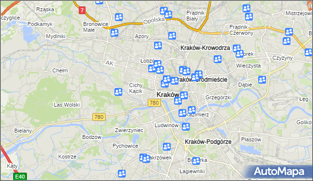 mapa Krakowa, Kraków na mapie Targeo