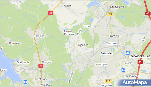 mapa Książenice gmina Czerwionka-Leszczyny, Książenice gmina Czerwionka-Leszczyny na mapie Targeo