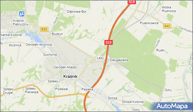 mapa Lasy gmina Kraśnik, Lasy gmina Kraśnik na mapie Targeo