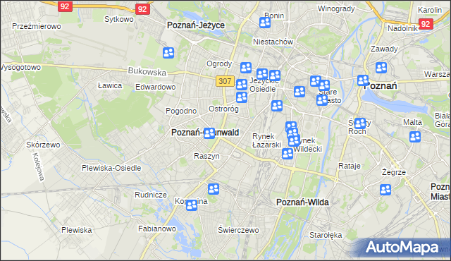 mapa Łazarz gmina Poznań, Łazarz gmina Poznań na mapie Targeo