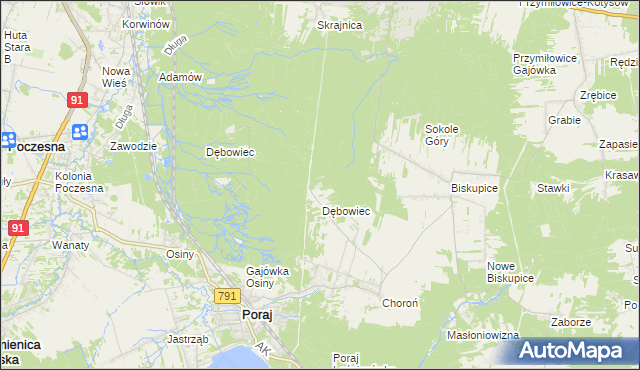 mapa Leśniczówka Dębowiec gmina Olsztyn, Leśniczówka Dębowiec gmina Olsztyn na mapie Targeo