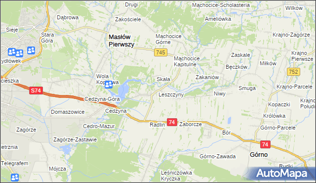 mapa Leszczyny gmina Górno, Leszczyny gmina Górno na mapie Targeo