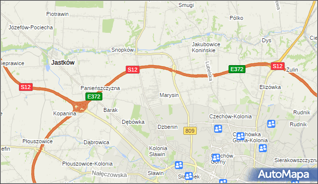 mapa Marysin gmina Jastków, Marysin gmina Jastków na mapie Targeo