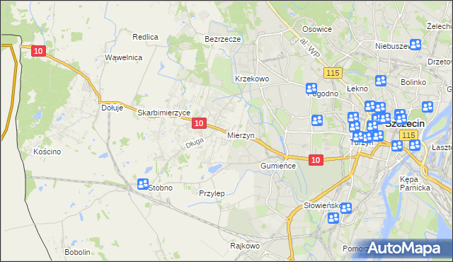 mapa Mierzyn gmina Dobra (Szczecińska), Mierzyn gmina Dobra (Szczecińska) na mapie Targeo