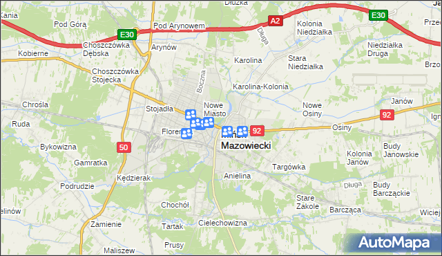 mapa Mińsk Mazowiecki, Mińsk Mazowiecki na mapie Targeo