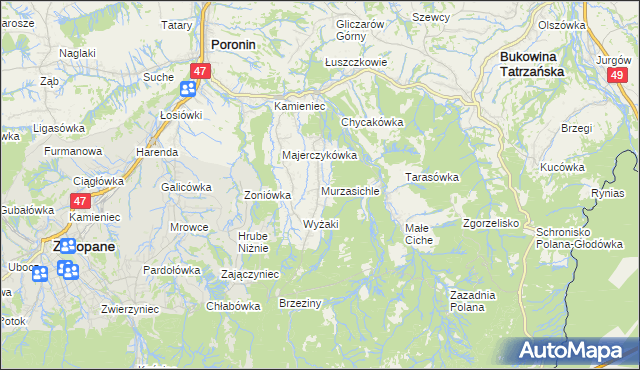 mapa Murzasichle, Murzasichle na mapie Targeo