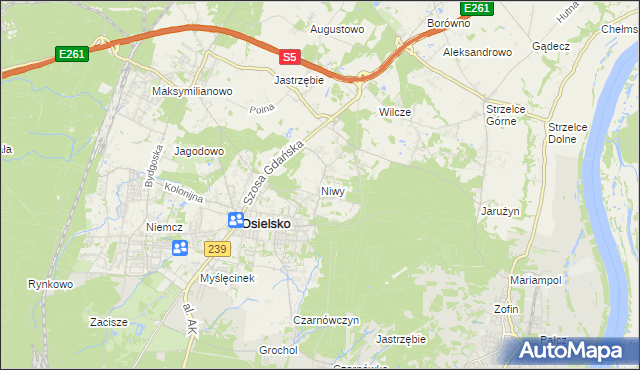 mapa Niwy gmina Osielsko, Niwy gmina Osielsko na mapie Targeo