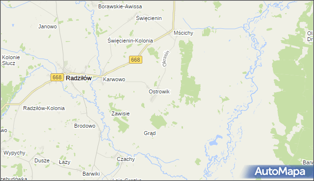 mapa Okrasin gmina Radziłów, Okrasin gmina Radziłów na mapie Targeo
