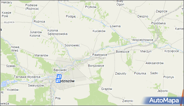 mapa Pawłowice gmina Sędziszów, Pawłowice gmina Sędziszów na mapie Targeo