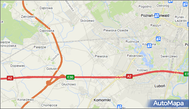 mapa Plewiska gmina Komorniki, Plewiska gmina Komorniki na mapie Targeo