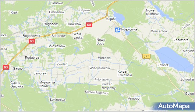 mapa Podlasie gmina Łąck, Podlasie gmina Łąck na mapie Targeo