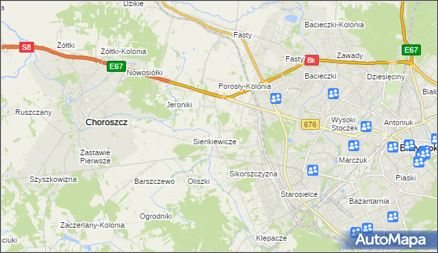 mapa Porosły, Porosły na mapie Targeo