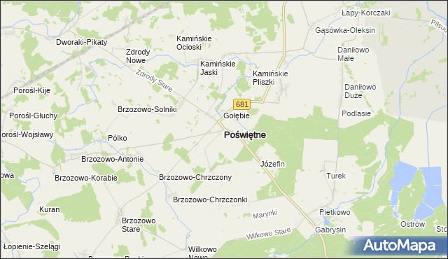 mapa Poświętne powiat białostocki, Poświętne powiat białostocki na mapie Targeo