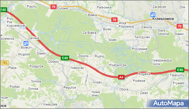 mapa Rudno gmina Krzeszowice, Rudno gmina Krzeszowice na mapie Targeo