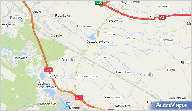 mapa Runowo gmina Kórnik, Runowo gmina Kórnik na mapie Targeo