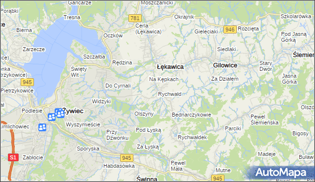 mapa Rychwałd gmina Gilowice, Rychwałd gmina Gilowice na mapie Targeo